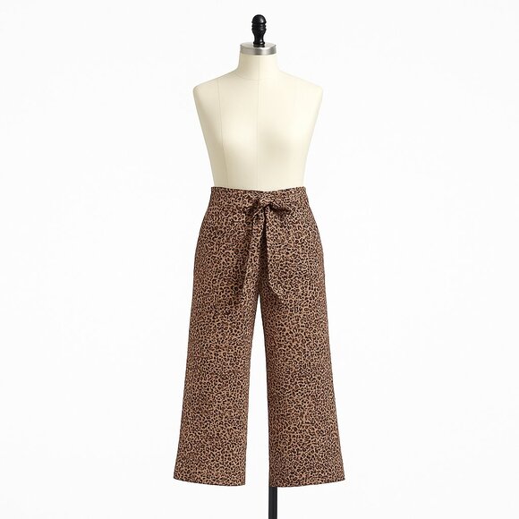 Reformation Jackie Cropped Belted Leopard Print Linen Wide Leg Pants Size 2 - Picture 1 of 12